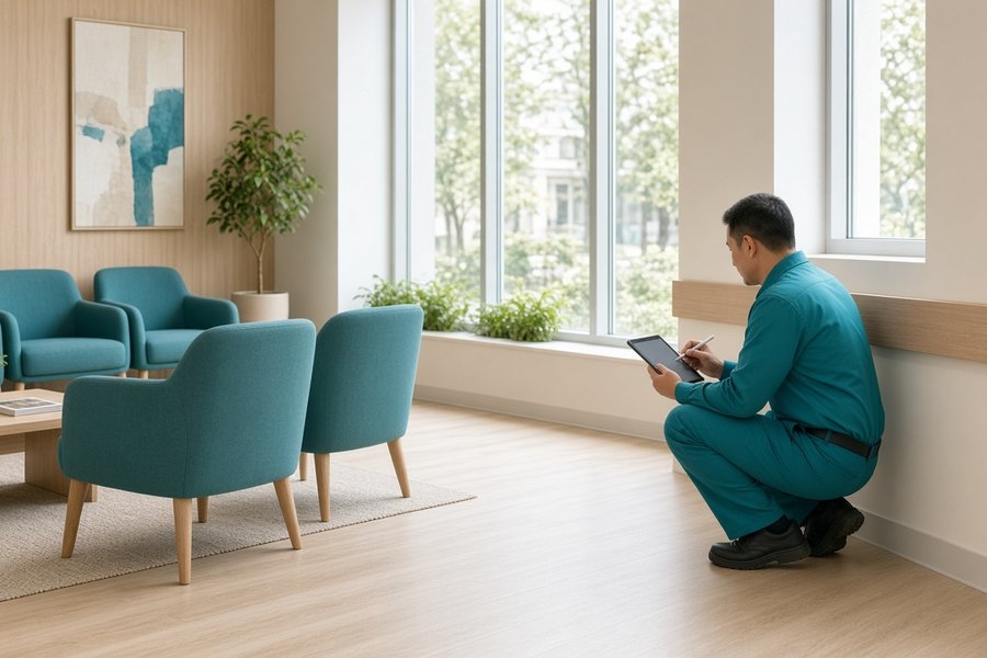 Technician in a medical office waiting room